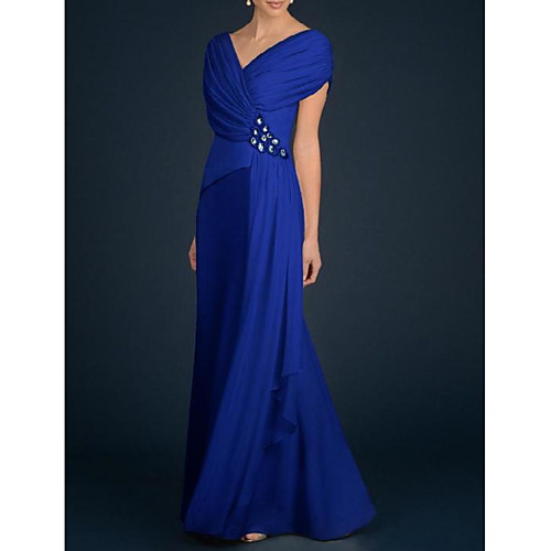 

A-Line Mother of the Bride Dress Elegant V Neck Knee Length Chiffon Sleeveless with Pleats Ruching 2021