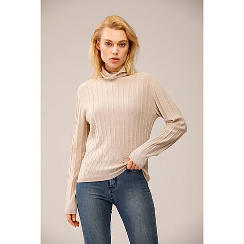 

Women's Knitted Solid Color Pullover Long Sleeve Sweater Cardigans Turtleneck Fall Winter Camel