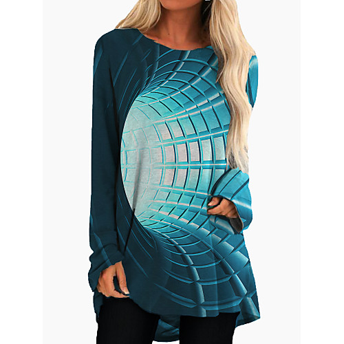 

Women's Shift Dress Knee Length Dress Fuchsia Green Royal Blue Long Sleeve Print Patchwork Print Fall Spring Round Neck Casual Slim 2021 M L XL XXL 3XL