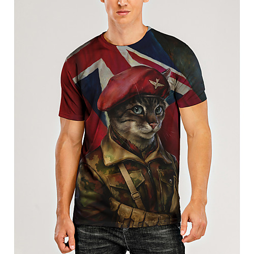 

Men's T shirt 3D Print Graphic 3D Animal Print Short Sleeve Daily Tops Red-Navy