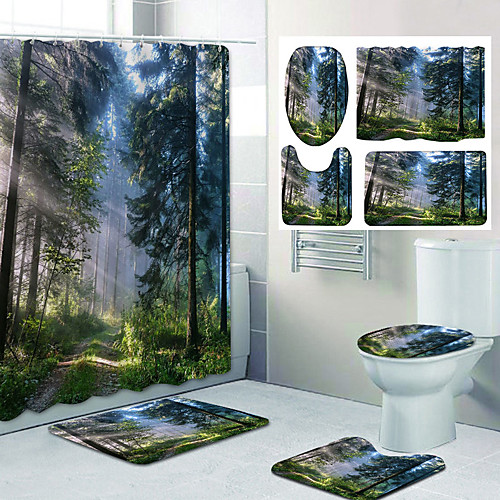 

Big Forest Pattern Printing Bathroom Shower Curtain Leisure Design Include Bathtub Curtain and Mats 4pcs