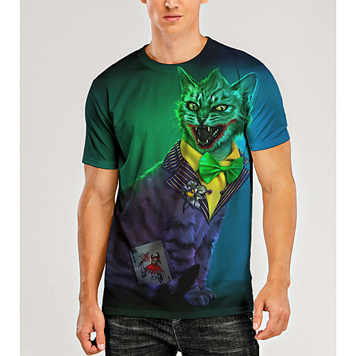 

Men's T shirt 3D Print Graphic 3D Animal Print Short Sleeve Daily Tops Blue-Green