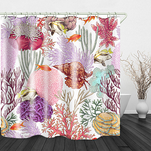 

Marine Seaweed Conch Print Waterproof Fabric Shower Curtain For Bathroom Home Decor Covered Bathtub Curtains Liner Includes With Hooks 72 Inch
