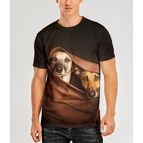 

Men's T shirt Shirt 3D Print Graphic 3D Animal Print Short Sleeve Daily Tops Casual Round Neck Khaki