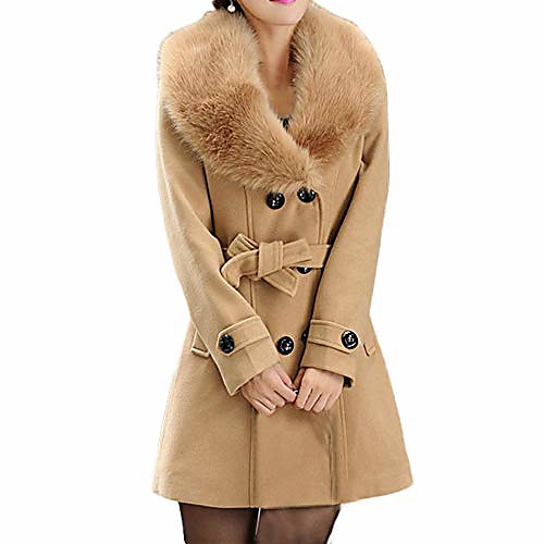 

Women's Coat Street Fall Winter Long Coat Tailored Fit Fashion Lady Jacket Solid Color Yellow Gray / Spring / Holiday