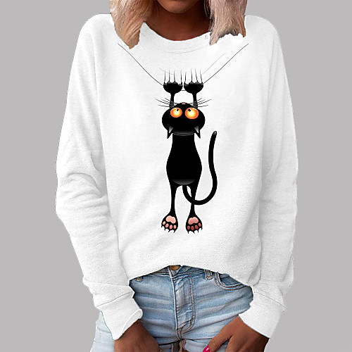 

Women's Hoodie Sweatshirt Cat Graphic 3D Daily Basic Casual Hoodies Sweatshirts Blushing Pink White