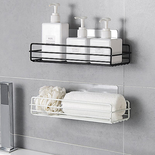 

Bathroom Shelf Multifunction Free Punched Square Corner Shelf Self-adhesive Black and White 1pc