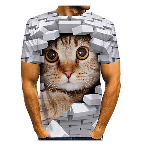 

Men's T shirt 3D Print Graphic 3D Animal Print Short Sleeve Daily Tops White