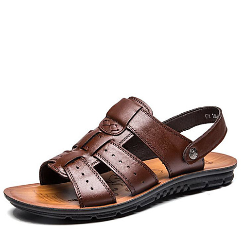 

Men's Sandals Casual Daily Outdoor Walking Shoes Cowhide Breathable Non-slipping Black Brown Summer