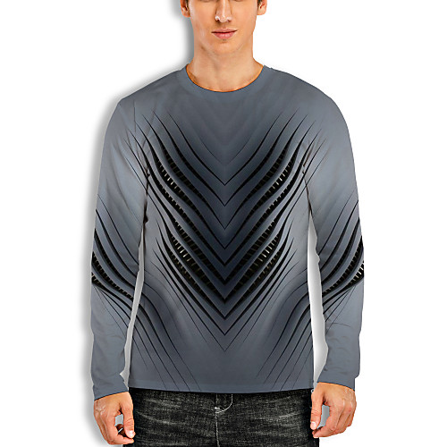 

Men's T shirt 3D Print Graphic Optical Illusion 3D Print Long Sleeve Daily Tops Casual Black / Gray