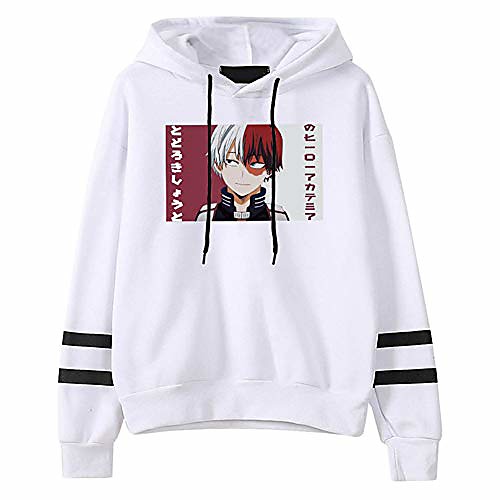 

women's my hero academia hoodie pullover long sleeve drawstring hood sweatshirt for women(l anime white)