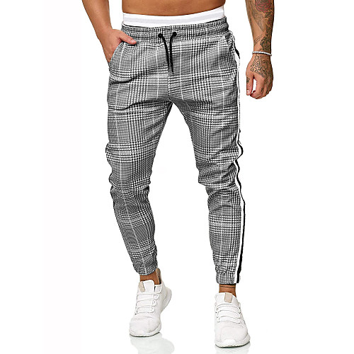 

Men's Simple Casual Casual Daily Pants Chinos Pants Grid / Plaid Full Length Drawstring Print Gray
