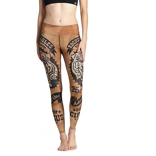 

Women's Casual Yoga Comfort Daily Gym Leggings Pants Print Patterned Calf-Length Print Khaki