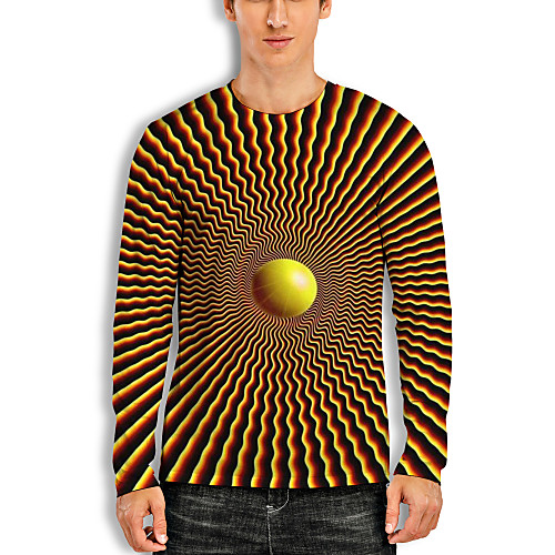 

Men's T shirt 3D Print Graphic Optical Illusion 3D Print Long Sleeve Daily Tops Casual Round Neck Yellow