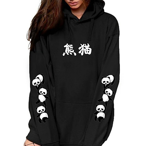 

Women's Hoodie Pullover Graphic Text Panda Front Pocket Print Daily Other Prints Basic Casual Hoodies Sweatshirts Black