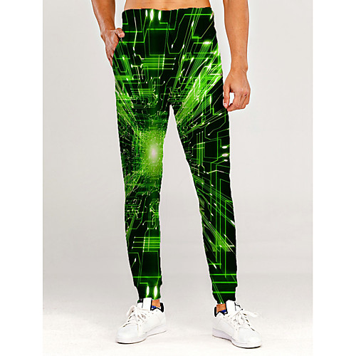 

Men's Sporty Sweatpants Outdoor Sports Daily Pants Sweatpants Pants Graphic Optical Illusion 3D Full Length Sporty Print Green