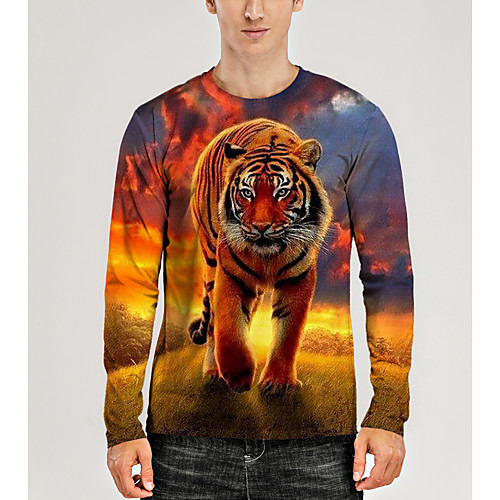 

Men's T shirt 3D Print Graphic 3D Animal Print Long Sleeve Daily Tops Casual Rainbow