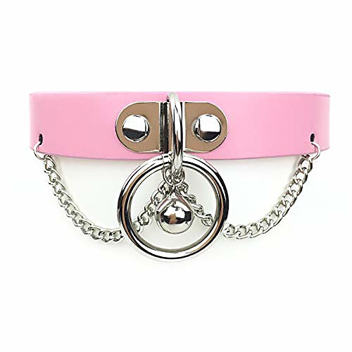 

handmade bell o ring choker necklace collar faux leather gothic chain choker for women and men (d)