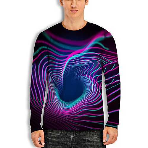 

Men's T shirt 3D Print Graphic Optical Illusion 3D Print Long Sleeve Daily Tops Casual Rainbow