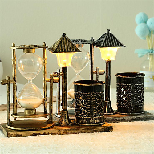 

Creative Antique Sand Street Lamp Pen Holder Hourglass Small Night Light Decorations With Lights