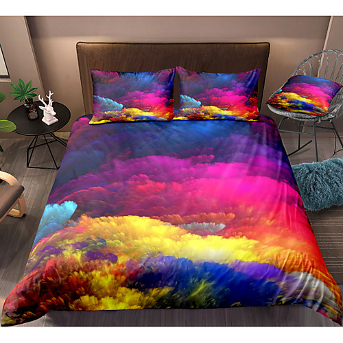 

Colorful Clouds 3-Piece Duvet Cover Set Hotel Bedding Sets Comforter Cover with Soft Lightweight Microfiber, Include 1 Duvet Cover, 2 Pillowcases for Double/Queen/King(1 Pillowcase for Twin/Single)