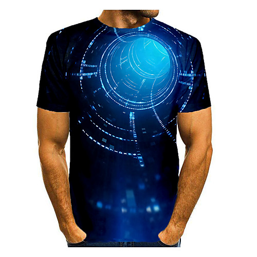 

Men's T shirt 3D Print Graphic Optical Illusion 3D Print Short Sleeve Daily Tops Dusty Blue