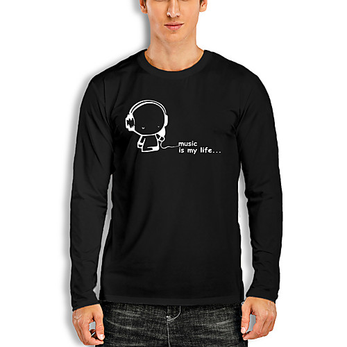 

Men's T shirt Other Prints Graphic Print Long Sleeve Daily Tops Cotton Basic White Black Red