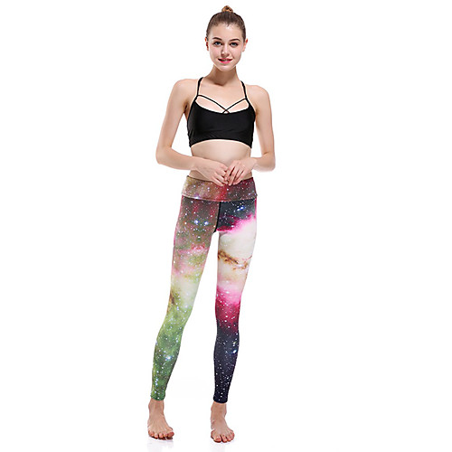 

Women's Basic Casual Comfort Daily Gym Leggings Pants Galaxy Ankle-Length Patchwork Print Rainbow