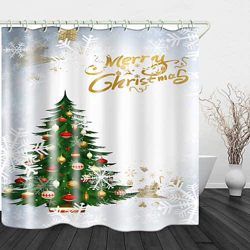 

Beautiful Christmas Tree Print Waterproof Fabric Shower Curtain For Bathroom Home Decor Covered Bathtub Curtains Liner Includes With Hooks