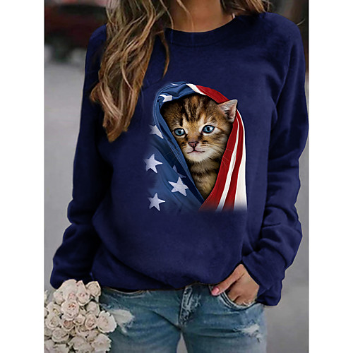 

Women's Hoodie Sweatshirt Cartoon Cat Graphic Daily Basic Casual Hoodies Sweatshirts Black Navy Blue