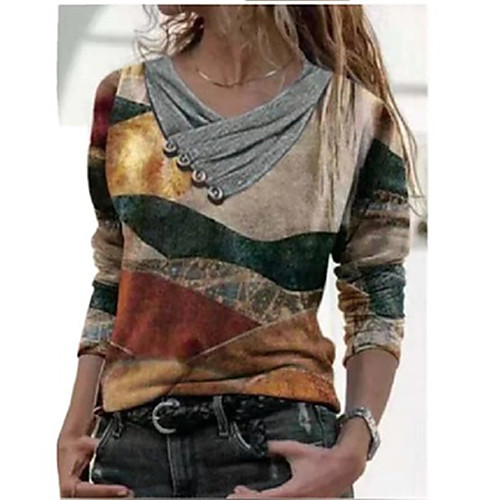 

Women's Plus Size T shirt Color Block Long Sleeve Sweater Cardigans V Neck Fall Winter Blue Purple Yellow Big Size L XL 2XL 3XL