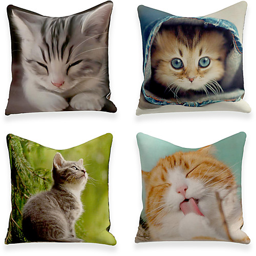 

Cushion Cover 4PC Faux Linen Soft Decorative Square Throw Pillow Cover Cushion Case Pillowcase for Sofa Bedroom 45 x 45 cm (18 x 18 Inch) Superior Quality Machine Washable