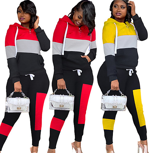 

Women's 2 Piece Splice Tracksuit Sweatsuit Street Casual 2pcs Long Sleeve Thermal Warm Breathable Soft Fitness Gym Workout Running Active Training Exercise Sportswear Normal Hoodie Yellow Red