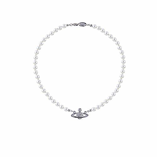 

golden silver saturn pearl necklace diamond necklace pearl bead necklaces crystal rhinestone saturn planet necklace for women and girls