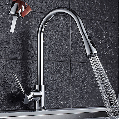 

Kitchen faucet - Single Handle One Hole Chrome Pull-out / ­Pull-down / Tall / ­High Arc Vessel Contemporary Kitchen Taps