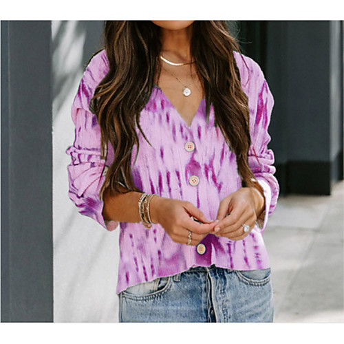 

Women's Knitted Leopard Cardigan Long Sleeve Sweater Cardigans V Neck Fall Winter Blue Purple Wine
