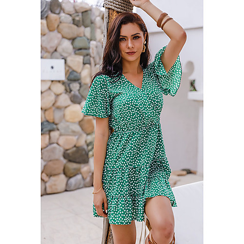 

Women's Sheath Dress Knee Length Dress Green Short Sleeve Print Spring Summer Casual Sexy Loose 2021 S M L XL