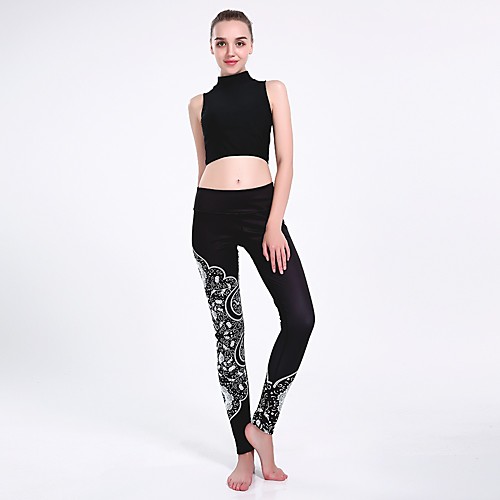 

Women's Casual Yoga Comfort Daily Gym Leggings Pants Graphic Patterned Ankle-Length Patchwork Print Black