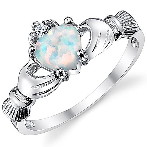 

sterling silver 925 irish claddagh friendship & love ring with simulated opal heart 3