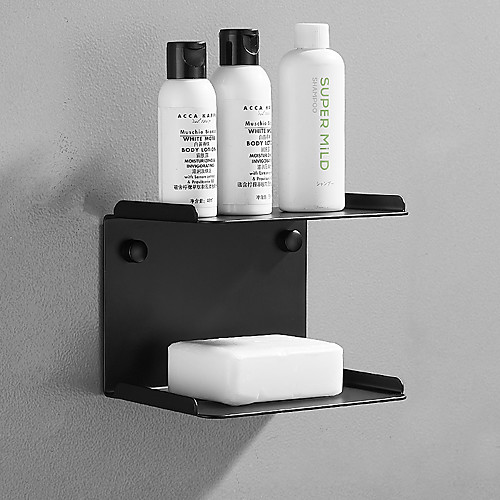 

Multifunction Soap Dishes and Bathroom Shelf Contemporary Stainless Steel Wall Mounted Black and Silver 1 pc