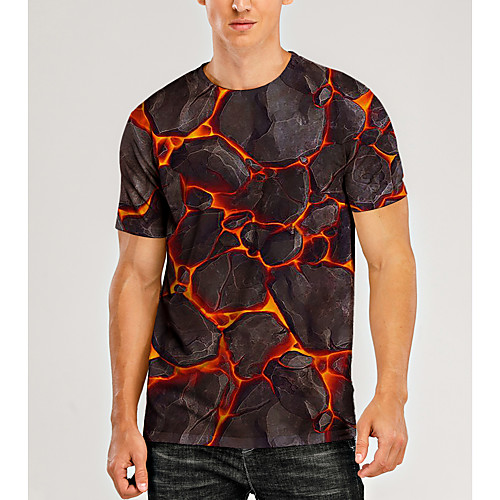 

Men's T shirt Shirt 3D Print Graphic 3D Print Short Sleeve Daily Tops Round Neck Gray / Red
