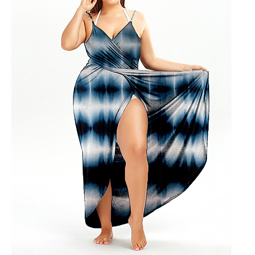 

Women's Sundress Maxi long Dress Blue Sleeveless Geometric Print Spring Summer V Neck Casual Holiday vacation dresses 2021 XXL 3XL 4XL 5XL 6XL / Plus Size