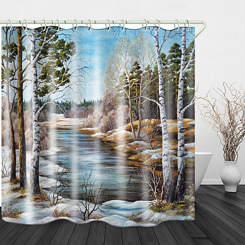 

Oil painting Beautiful Landscape Print Waterproof Fabric Shower Curtain for Bathroom Home Decor Covered Bathtub Curtains Liner Includes with Hooks 72 Inch