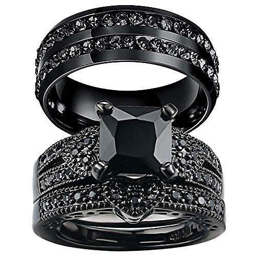 

couple rings black rings princess cut cz womens wedding ring sets titanium steel rhinestone mens wedding bands
