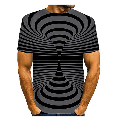 

Men's T shirt 3D Print Graphic Optical Illusion 3D Print Short Sleeve Daily Tops Casual Black / Gray