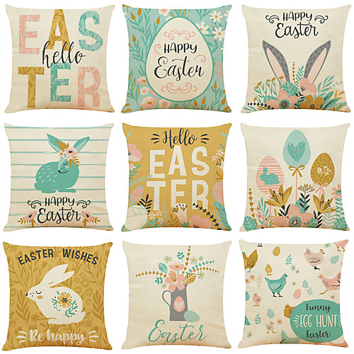 

Happy Easter Cushion Cover 9PCS Short Plush Soft Decorative Square Throw Pillow Cover Cushion Case Pillowcase for Sofa Bedroom 45 x 45 cm (18 x 18 Inch) Superior Quality Machine Washable