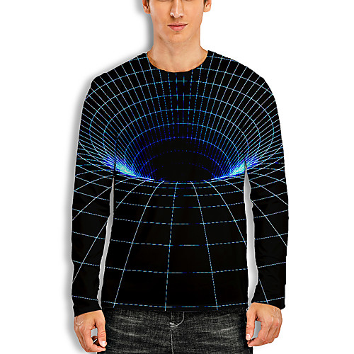 

Men's T shirt 3D Print Graphic Optical Illusion 3D Print Long Sleeve Daily Tops Casual Black