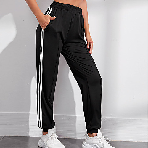

Women's Yoga Pants Side Pockets Cropped Pants Breathable Quick Dry Stripes Black Nylon Yoga Fitness Gym Workout Sports Activewear
