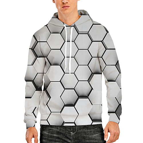 

Men's Pullover Hoodie Sweatshirt Graphic Optical Illusion 3D Print Hooded Daily 3D Print 3D Print Casual Hoodies Sweatshirts Long Sleeve Light gray