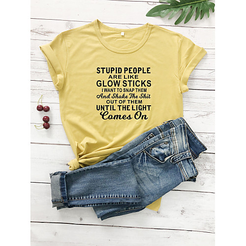

Women's T shirt Text Letter Print Round Neck Tops 100% Cotton Basic Basic Top White Black Purple